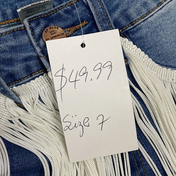 23.  NWT AP BLUE fringe jeans Size: 7 - Picture 8 of 10